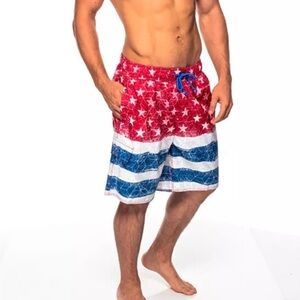 Men’s XL Star Spangled American Flag Patriotic Board Swim Shorts Bathing Suit